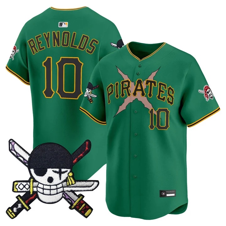 Men's Pittsburgh Pirates x One Piece Zoro Patch Vapor Premier Limited Jersey GREEN#10 BRYAN REYNOLDS