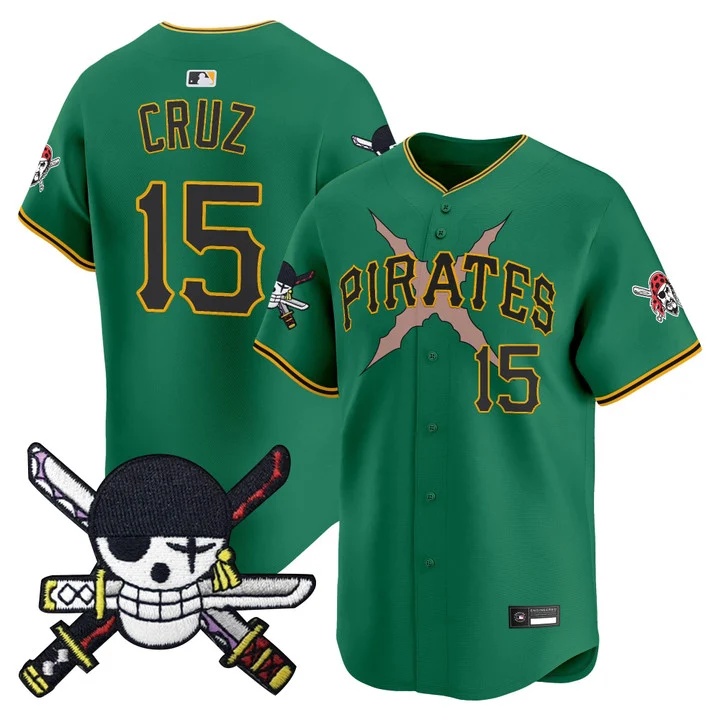 Men's Pittsburgh Pirates x One Piece Zoro Patch Vapor Premier Limited Jersey GREEN#15 ONEIL CRUZ