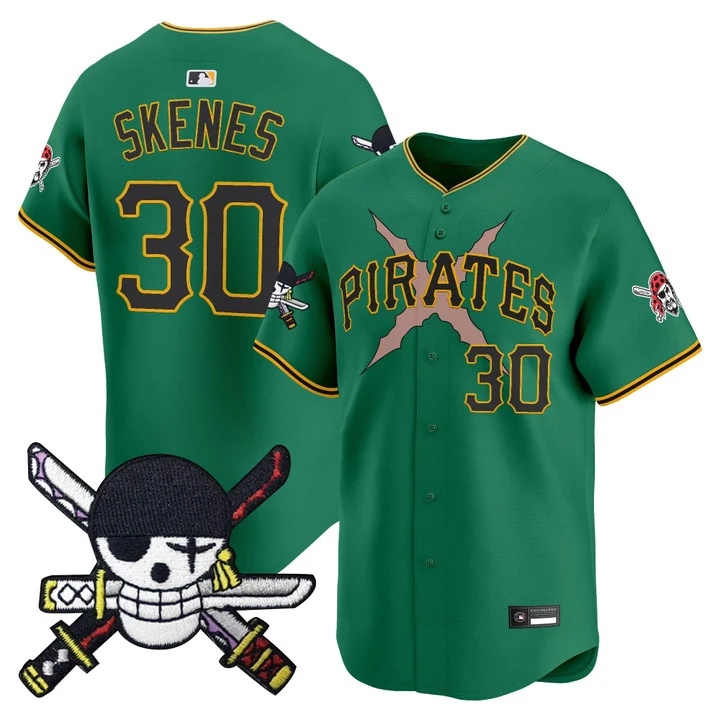 Men's Pittsburgh Pirates x One Piece Zoro Patch Vapor Premier Limited Jersey GREEN#30 PAUL SKENES
