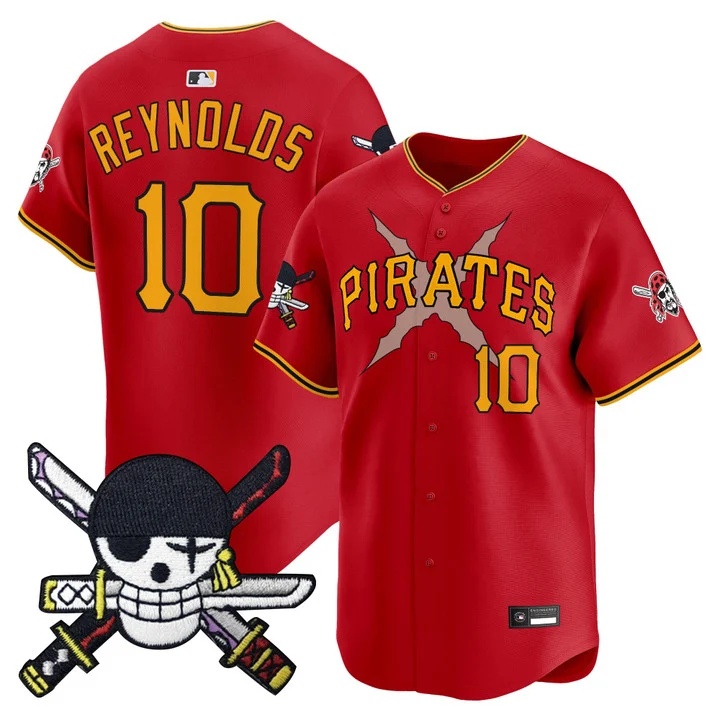 Men's Pittsburgh Pirates x One Piece Zoro Patch Vapor Premier Limited Jersey RED#10 BRYAN REYNOLDS