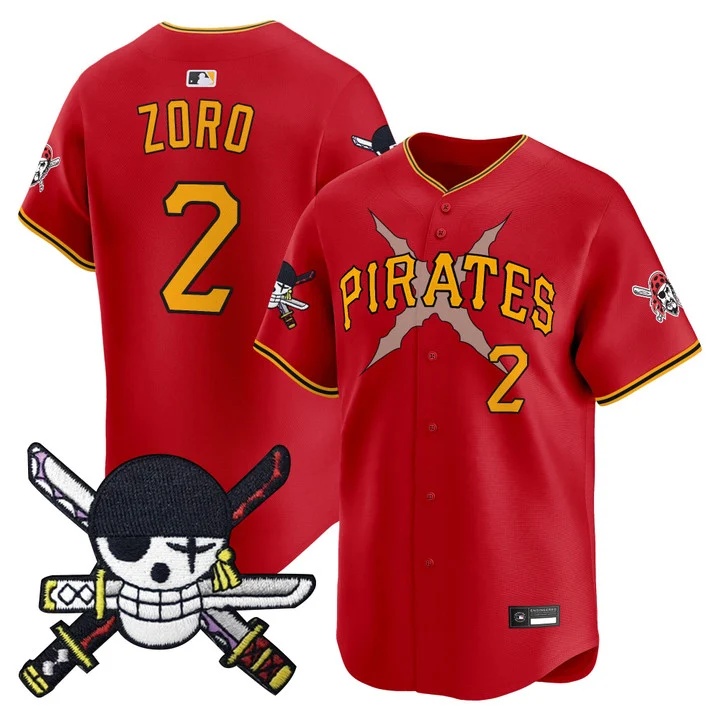 Men's Pittsburgh Pirates x One Piece Zoro Patch Vapor Premier Limited Jersey RED#2 ZORO