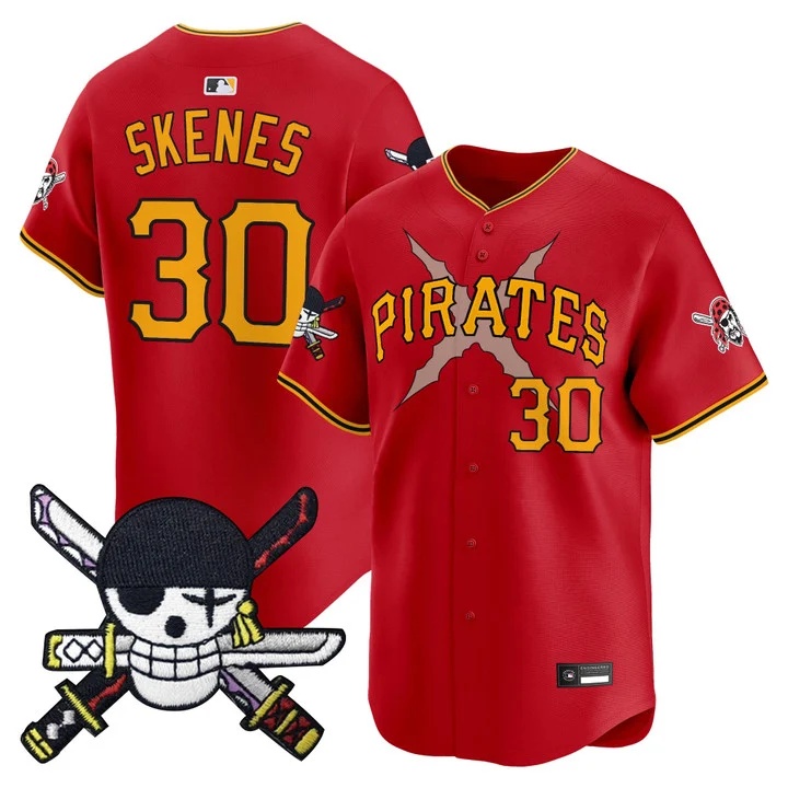 Men's Pittsburgh Pirates x One Piece Zoro Patch Vapor Premier Limited Jersey RED#30 PAUL SKENES