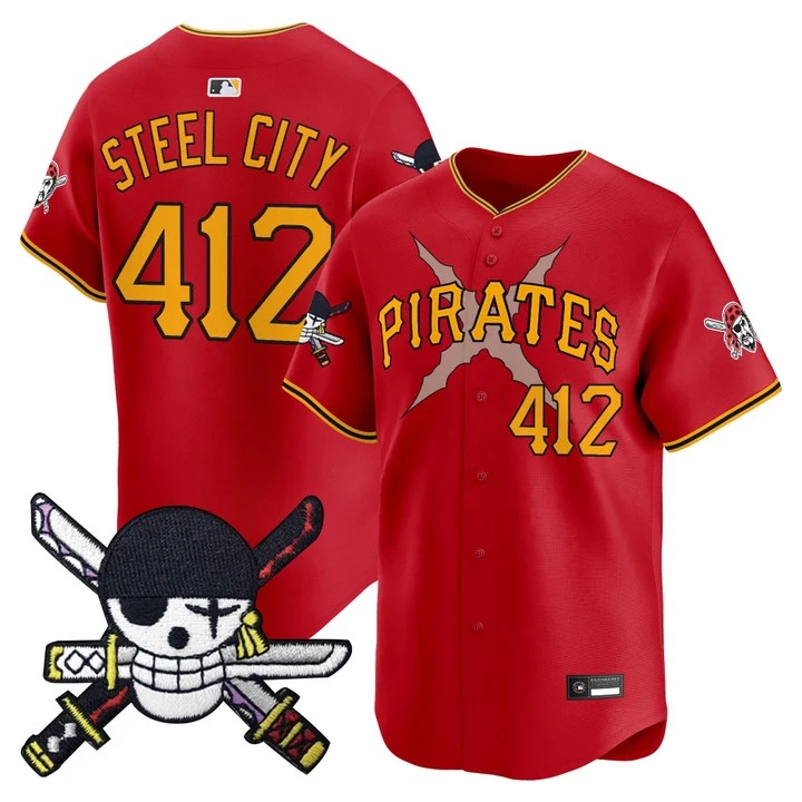 Men's Pittsburgh Pirates x One Piece Zoro Patch Vapor Premier Limited Jersey RED#412 STEEL CITY