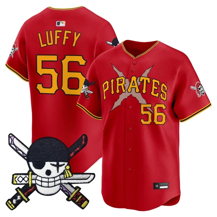 Men's Pittsburgh Pirates x One Piece Zoro Patch Vapor Premier Limited Jersey RED#56 LUFFY