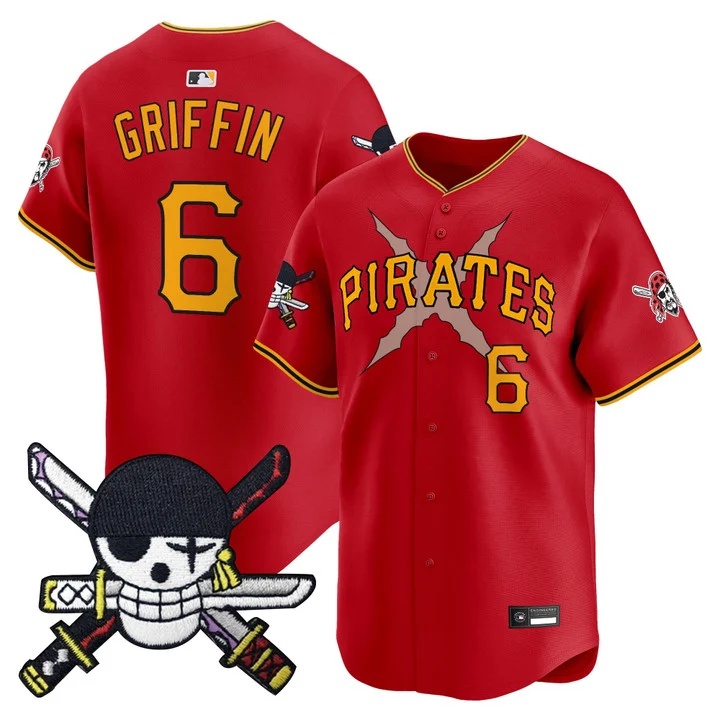 Men's Pittsburgh Pirates x One Piece Zoro Patch Vapor Premier Limited Jersey RED#6 KONNOR GRIFFIN