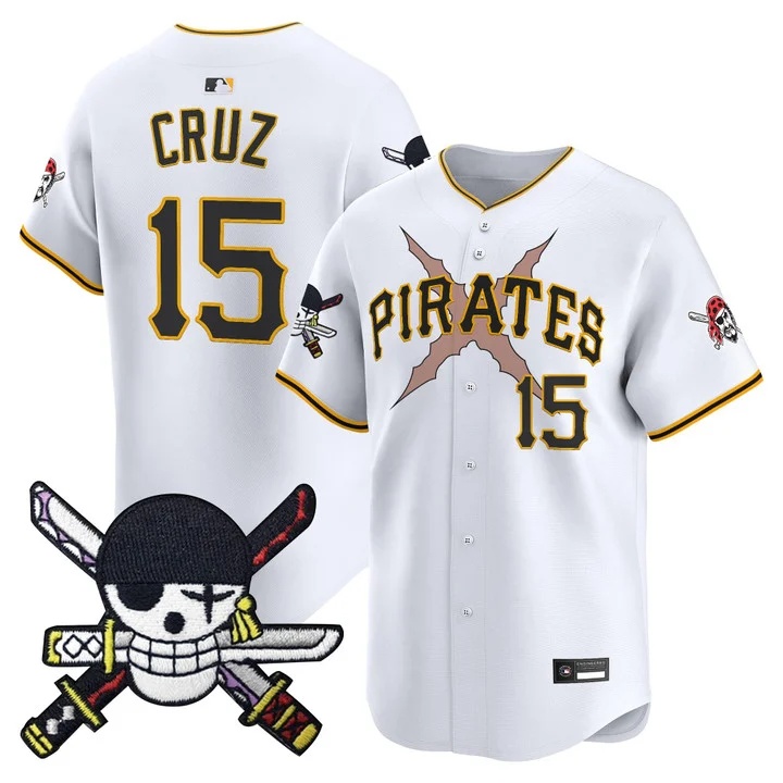 Men's Pittsburgh Pirates x One Piece Zoro Patch Vapor Premier Limited Jersey WHITE#15 ONEIL CRUZ