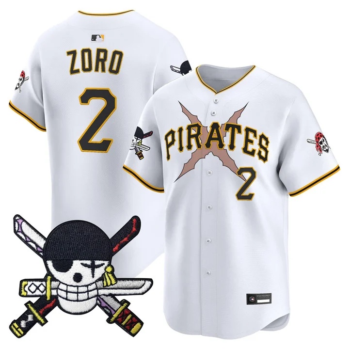 Men's Pittsburgh Pirates x One Piece Zoro Patch Vapor Premier Limited Jersey WHITE#2 ZORO