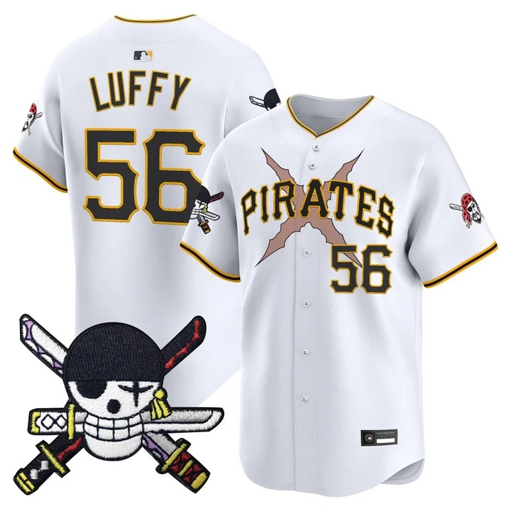 Men's Pittsburgh Pirates x One Piece Zoro Patch Vapor Premier Limited Jersey WHITE#56 LUFFY