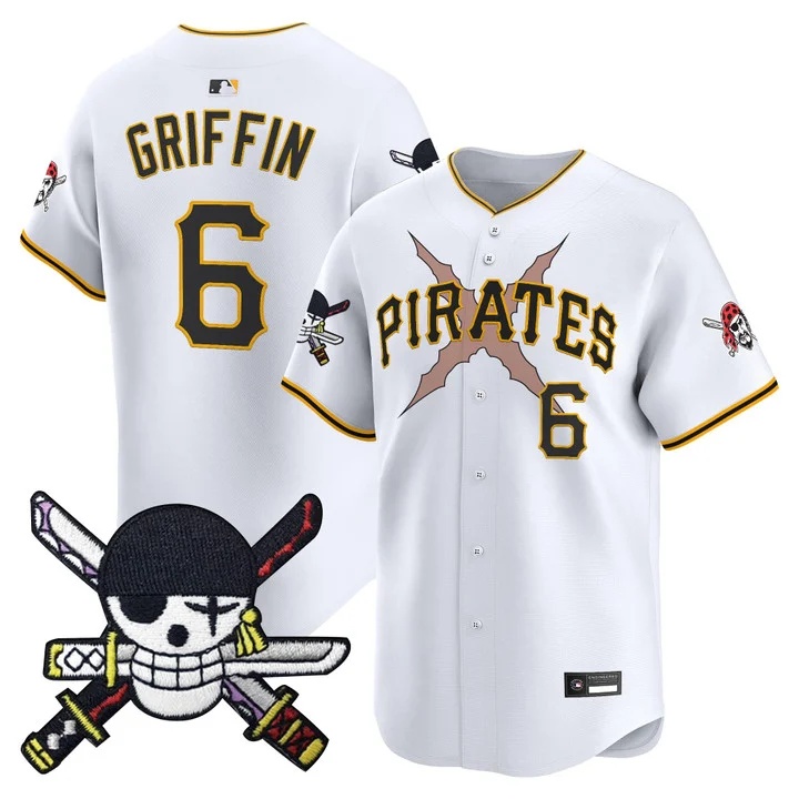Men's Pittsburgh Pirates x One Piece Zoro Patch Vapor Premier Limited Jersey WHITE#6 KONNOR GRIFFIN