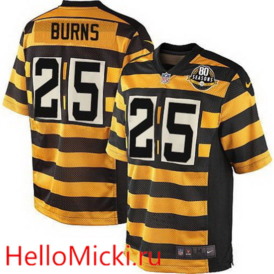 Men's Pittsburgh Steelers #25 Artie Burns Yellow With Black Bumblebee 80th Patch Stitched NFL Nike Elite Jersey