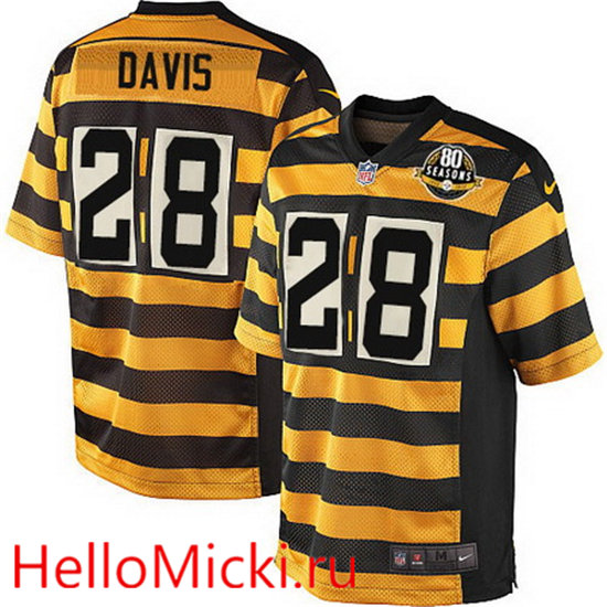 Men's Pittsburgh Steelers #28 Sean Davis Yellow With Black Bumblebee 80th Patch Stitched NFL Nike Elite Jersey