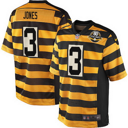 Men's Pittsburgh Steelers #3 Landry Jones Yellow With Black Bumblebee 80th Patch Stitched NFL Nike Elite Jersey