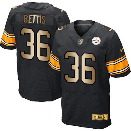Men's Pittsburgh Steelers #36 Jerome Bettis Black With Gold Stitched NFL Nike Elite Jersey