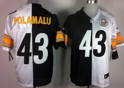 Men's Pittsburgh Steelers #43 Troy Polamalu Black With White Nike Elite Split Jersey