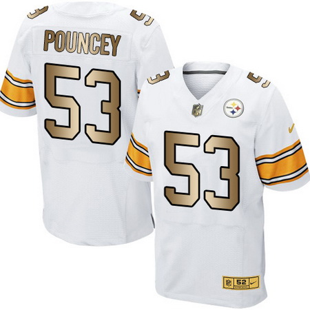Men's Pittsburgh Steelers #53 Maurkice Pouncey White With Gold Stitched NFL Nike Elite Jersey
