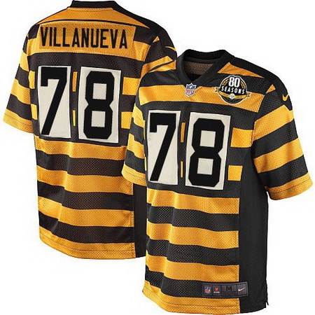 Men's Pittsburgh Steelers #78 Alejandro Villanueva Yellow With Black Bumblebee 80th Patch Stitched NFL Nike Elite Jersey