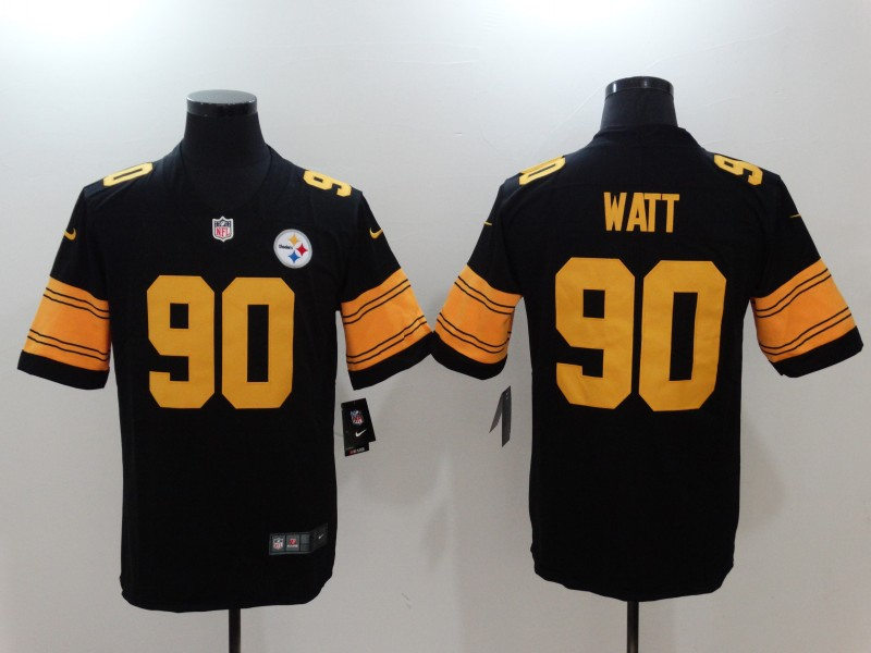 Men's Pittsburgh Steelers #90 T. J. Watt Nike Black Vapor Untouchable Color Rush Limited Jersey