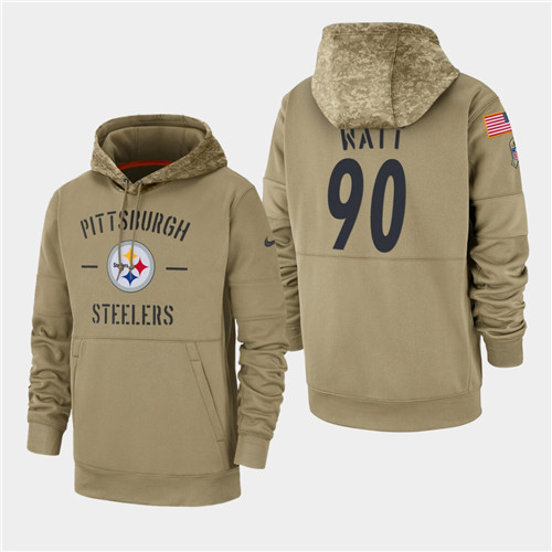 Men's Pittsburgh Steelers #90 T.J. Watt 2019 Salute to Service Sideline Therma Hoodie - Tan