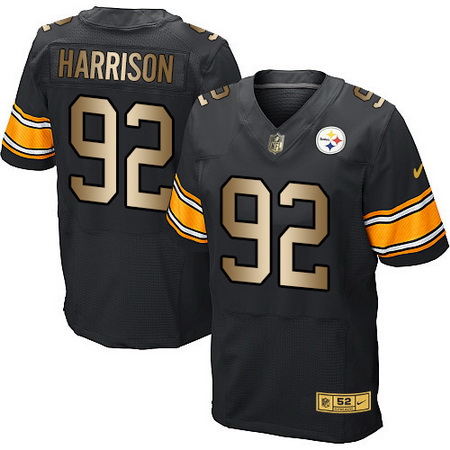 Men's Pittsburgh Steelers #92 James Harrison Black With Gold Stitched NFL Nike Elite Jersey