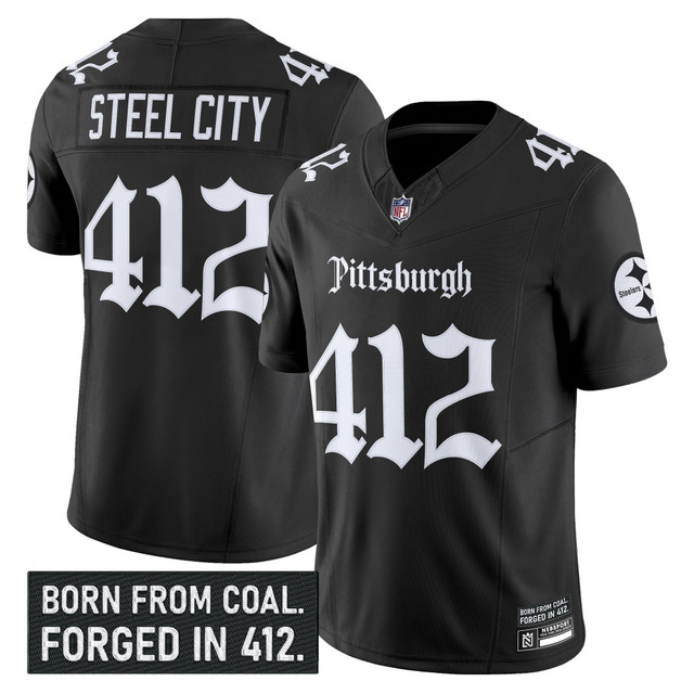 Men's Pittsburgh Steelers 'Gothic Steel City Edition' Vapor Limited Jersey - All Stitched Black Steel City 412
