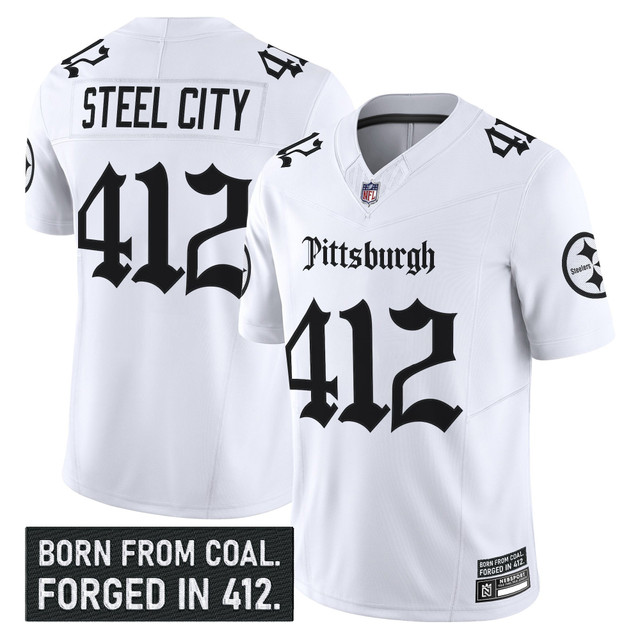 Men's Pittsburgh Steelers 'Gothic Steel City Edition' Vapor Limited Jersey - All Stitched White Steel City 412