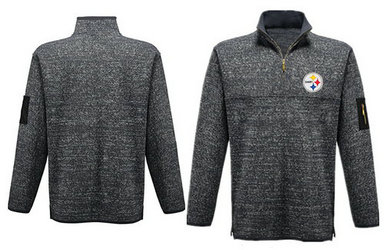 Men's Pittsburgh Steelers Blank Antigua Charcoal Fortune Sweater Knit Microfleece Quarter-Zip Pullover Gray Jacket