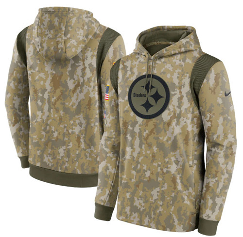 Men's Pittsburgh Steelers Camo 2021 Salute To Service Therma Performance Pullover Hoodie
