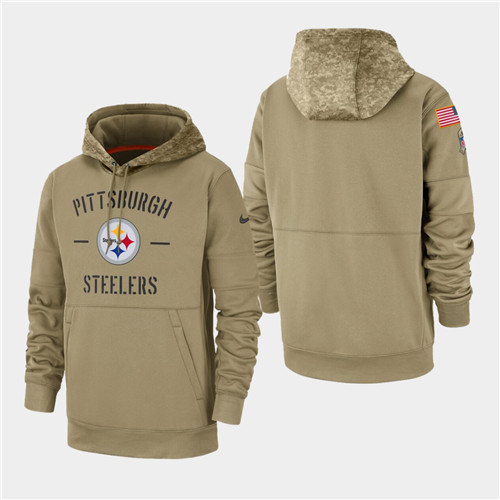 Men's Pittsburgh Steelers Tan 2019 Salute to Service Sideline Therma Pullover Hoodie