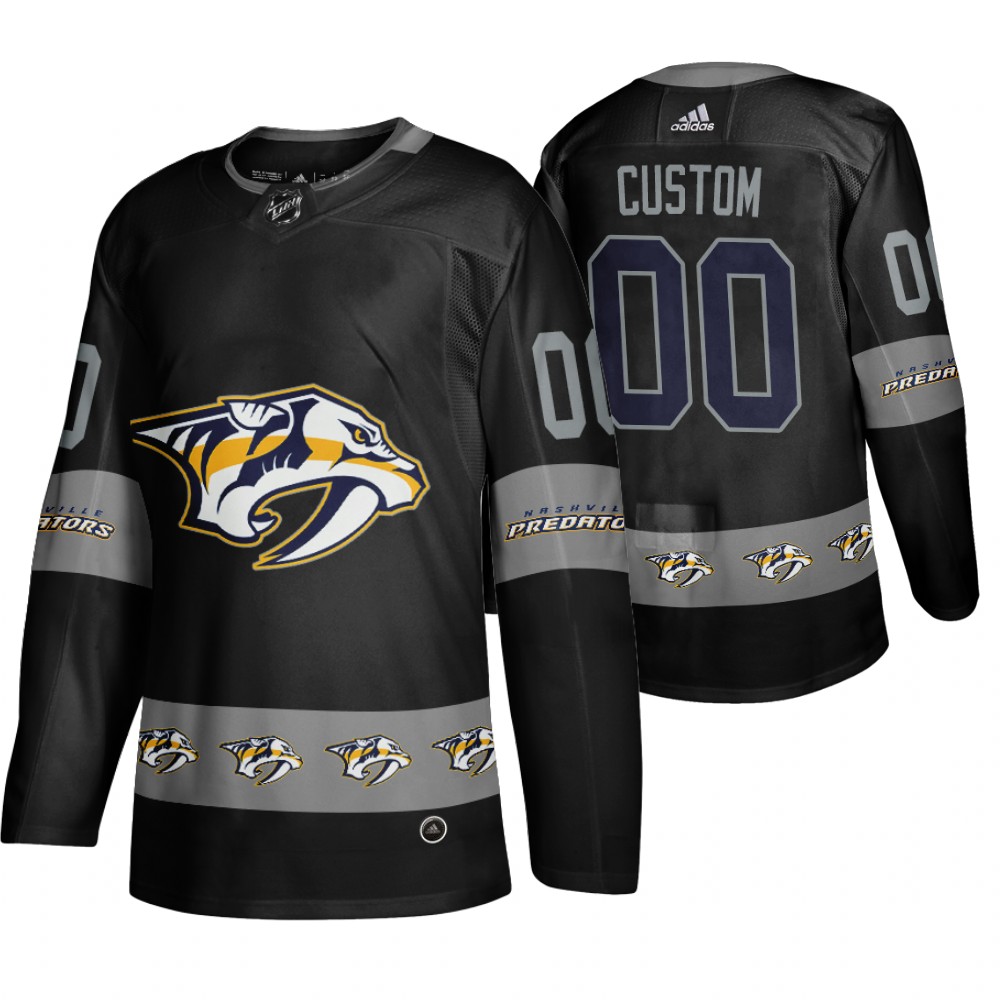 Men's Predators #00 Custom Logo sleeve Breakaway Jersey Black
