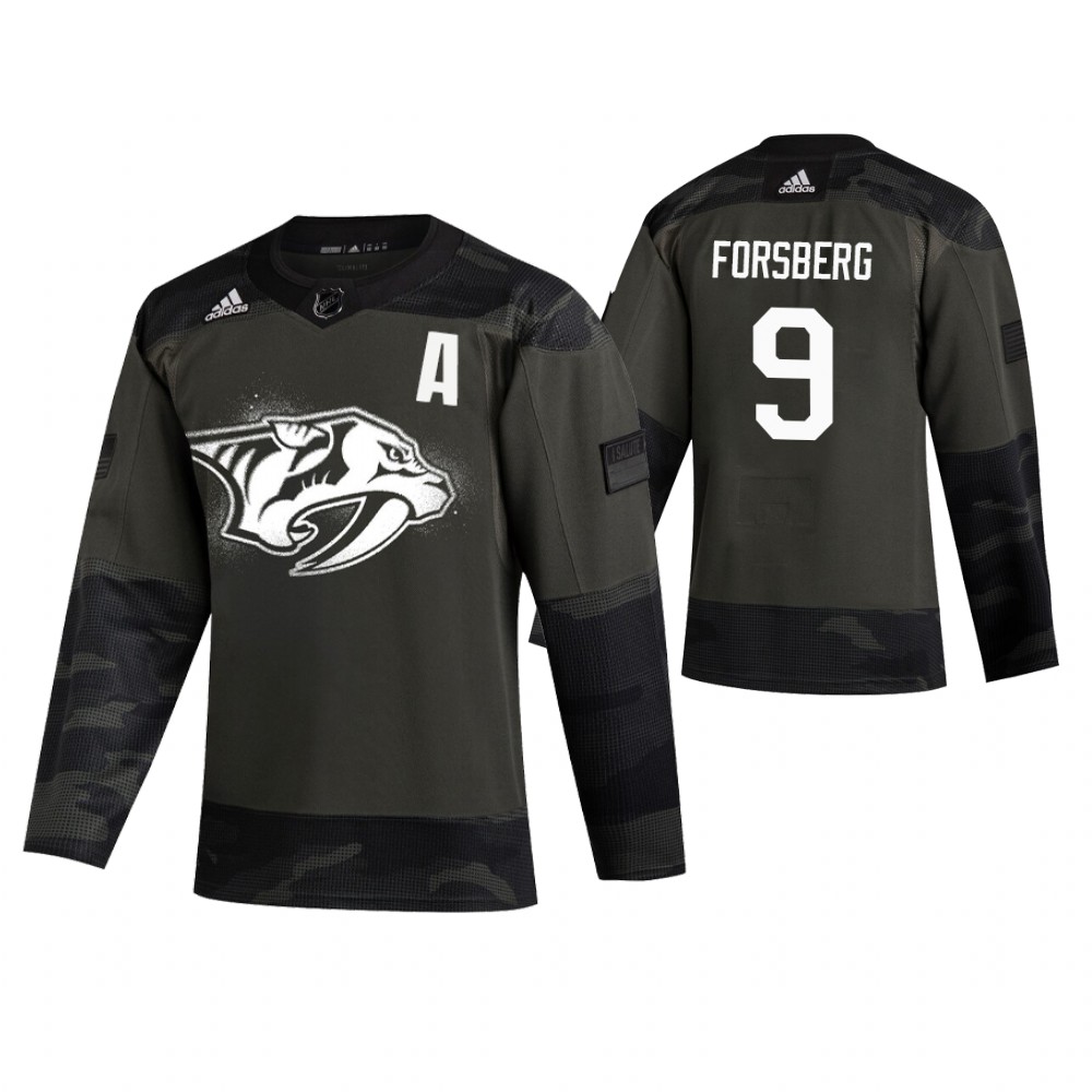 Men's Predators #9 Filip Forsberg Authentic 2019 Veterans Day Jersey Camo