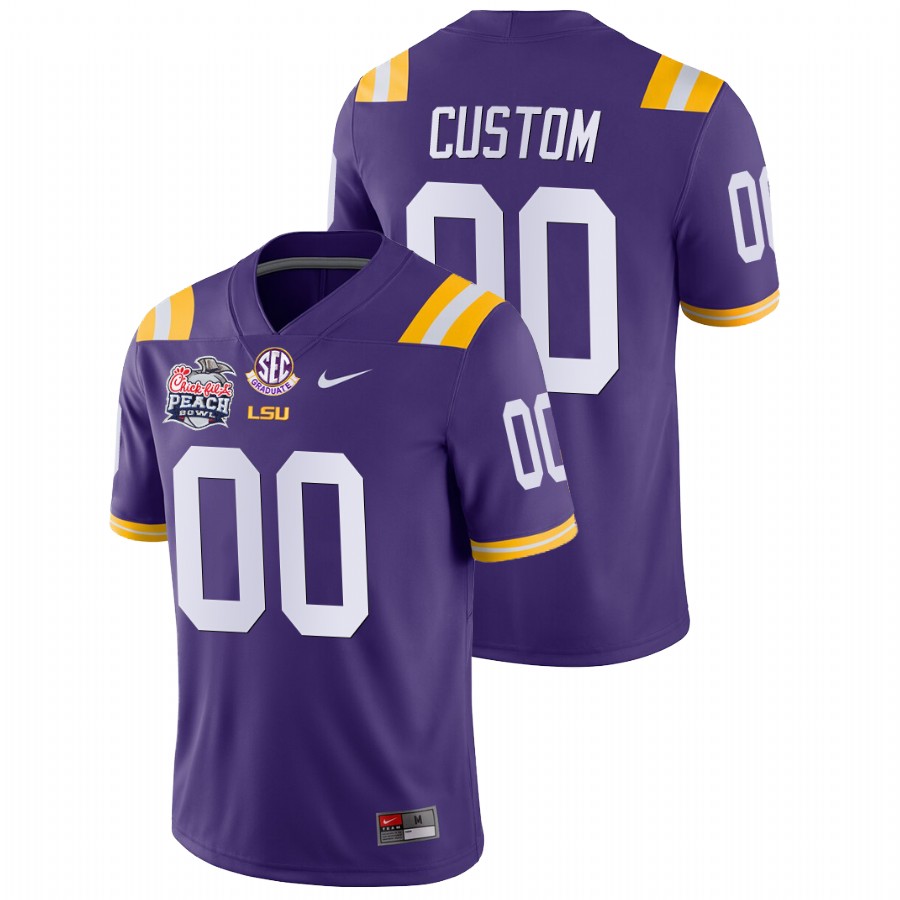 Men's Purple LSU Tigers Custom College Football Peach Bowl Champions Away Jersey