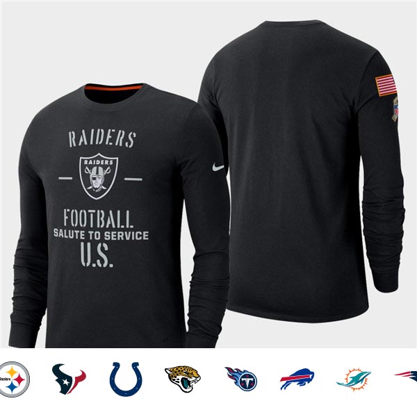Men's Raiders Black 2019 Salute to Service Sideline Long Sleeve T-Shirt