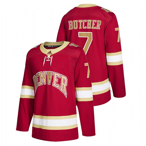 Men's Red Denver Pioneers Will Butcher College Hockey Road Jersey
