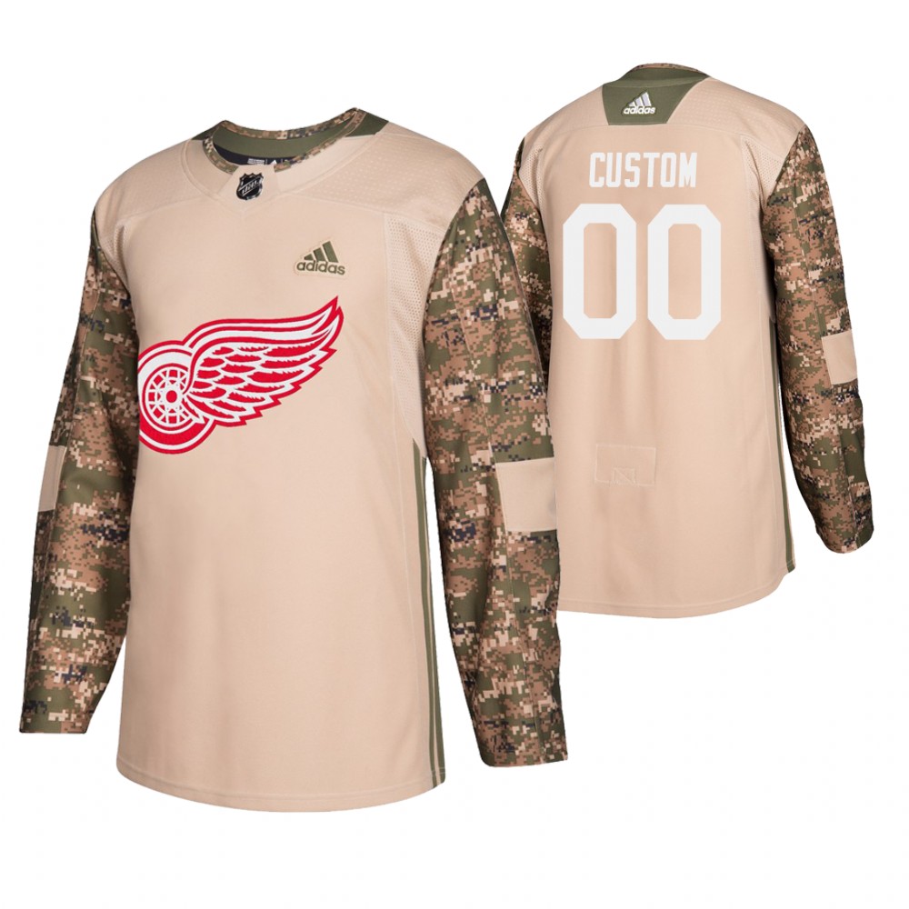 Men's Red Wings #00 Custom Veterans Day Jersey - Camo