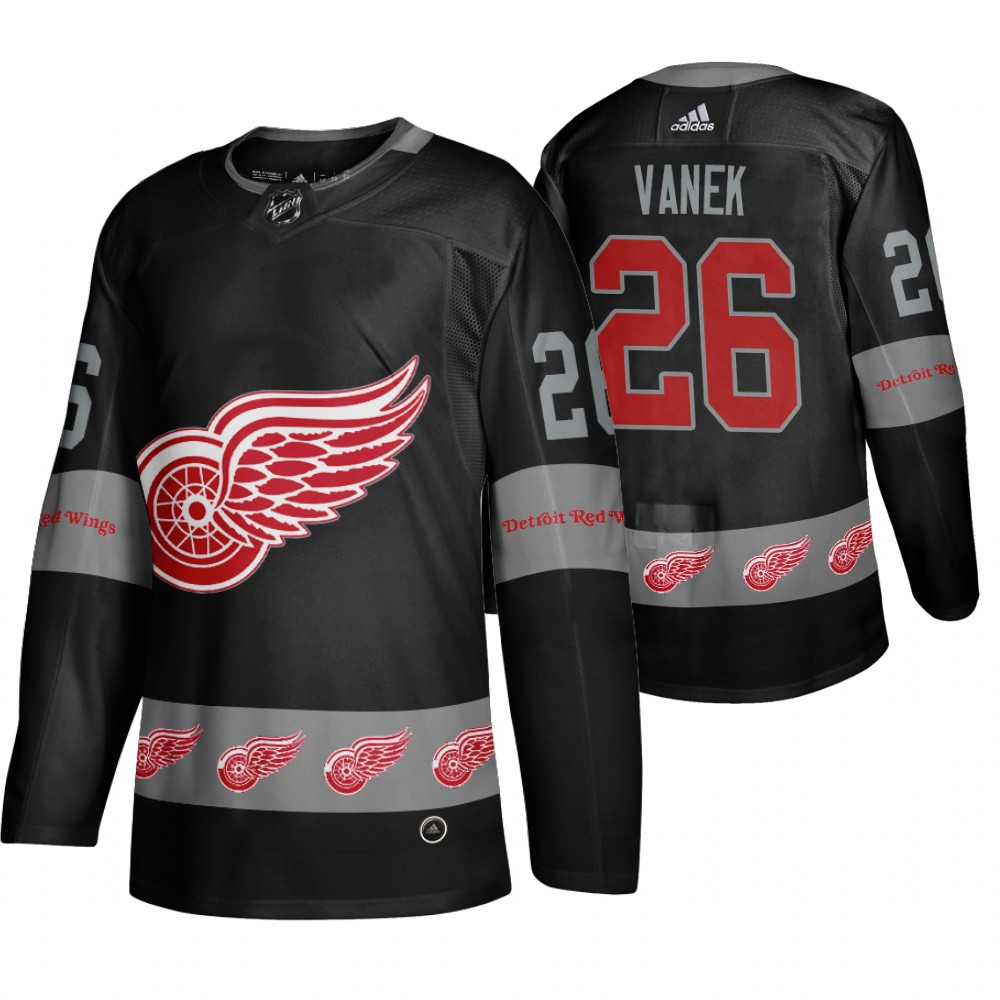 Men's Red Wings #26 Thomas Vanek Logo sleeve Breakaway Jersey Black
