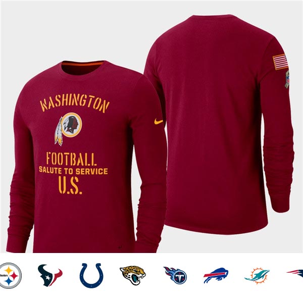 Men's Redskins Burgundy 2019 Salute to Service Sideline Long Sleeve T-Shirt