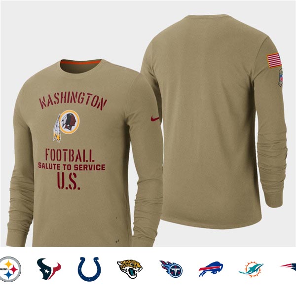 Men's Redskins Tan 2019 Salute to Service Sideline Long Sleeve T-Shirt
