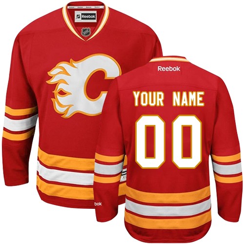 Men's Reebok Calgary Flames Customized Authentic Red Third NHL Jersey