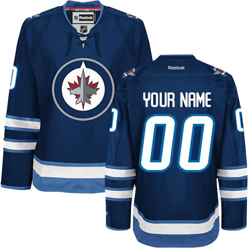 Men's Reebok Winnipeg Jets Customized Authentic Navy Blue Home NHL Jersey