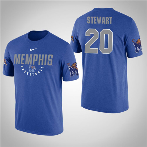 Men's Royal Memphis Tigers #20 Nathan Stewart T-Shirt