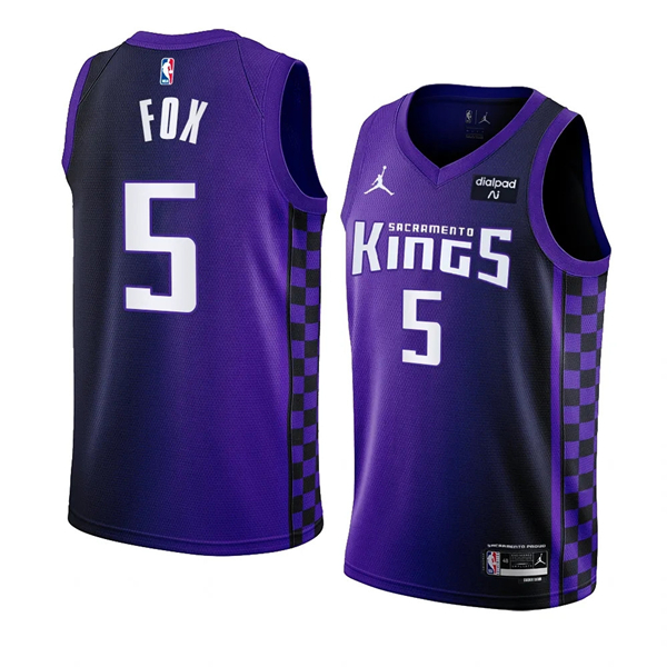 Men's Sacramento Kings #5 Dea??Aaron Fox Purple 2023-24 Statement Edition Swingman Stitched Jersey