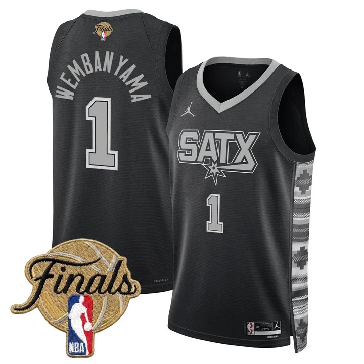Men's San Antonio Spurs 2026 Finals Swingman Jersey BLACK #1 VICTOR WEMBANYAMA