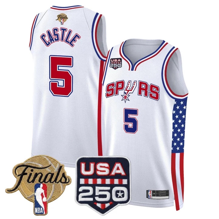 Men's San Antonio Spurs America 250 Edition 2026 Finals patch Swingman Jersey #5 STREPHON CASTLE