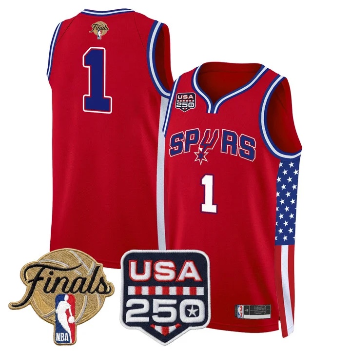 Men's San Antonio Spurs America 250 Edition 2026 Finals patch Swingman Jersey RED #1