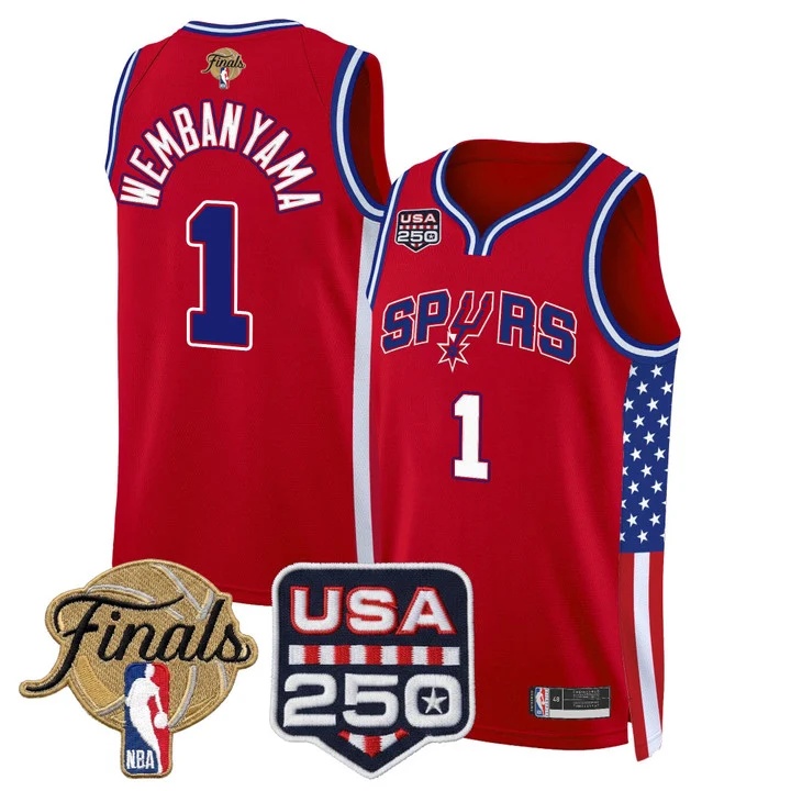 Men's San Antonio Spurs America 250 Edition 2026 Finals patch Swingman Jersey RED #1 VICTOR WEMBANYAMA