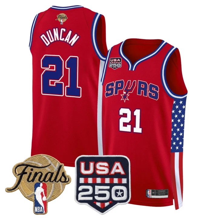 Men's San Antonio Spurs America 250 Edition 2026 Finals patch Swingman Jersey RED #21 TIM DUNCAN