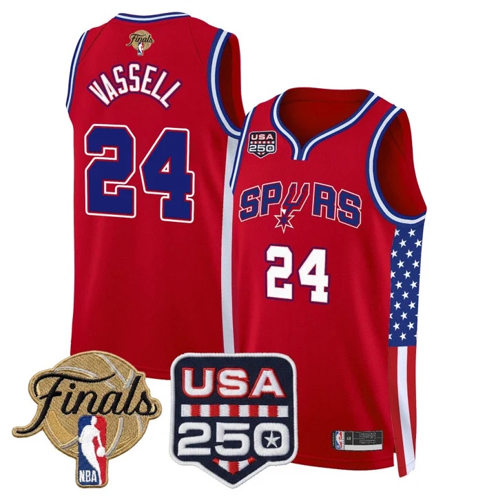 Men's San Antonio Spurs America 250 Edition 2026 Finals patch Swingman Jersey RED #24 DEVIN VASSELL