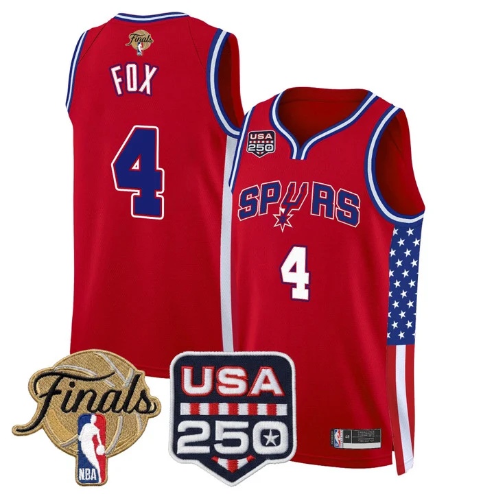 Men's San Antonio Spurs America 250 Edition 2026 Finals patch Swingman Jersey RED #4 DE'AARON FOX
