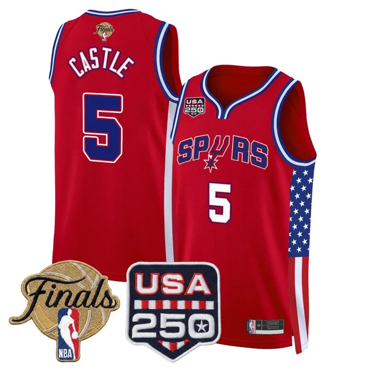 Men's San Antonio Spurs America 250 Edition 2026 Finals patch Swingman Jersey RED #5 STREPHON CASTLE