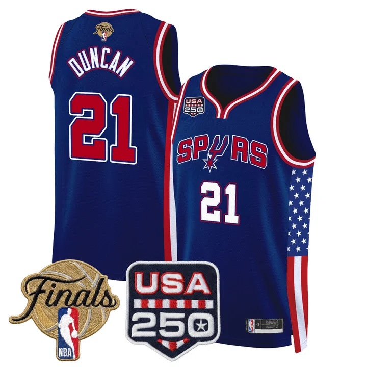 Men's San Antonio Spurs America 250 Edition 2026 Finals patch Swingman Jersey ROYAL #21 TIM DUNCAN
